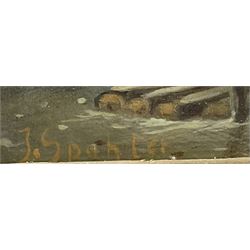 Circle of Jan Jacob Coenraad Spohler (Dutch 1837-1923): Skating on the River, oil on panel bears signature 37cm x 46cm