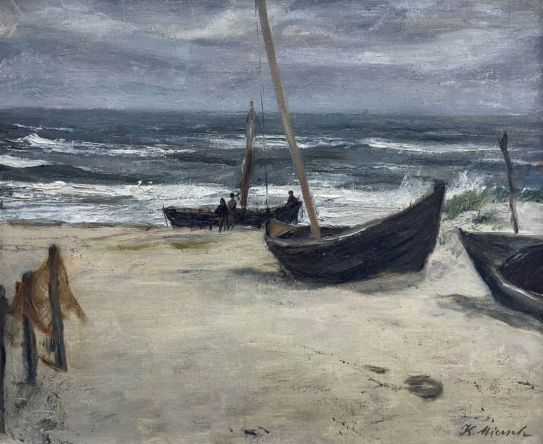 Karl Miersch (German 1894-1969):  Boats on the Shore, oil on canvas signed 44cm x 53cm 