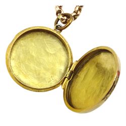 Early 20th century 9ct gold locket pendant with engraved decoration by Henry Matthews, on gold belcher link necklace, stamped 9c