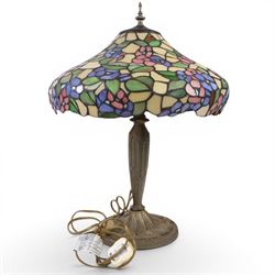 Tiffany Style table lamp, with floral lampshade, together with two Tiffany style ceiling light shades 