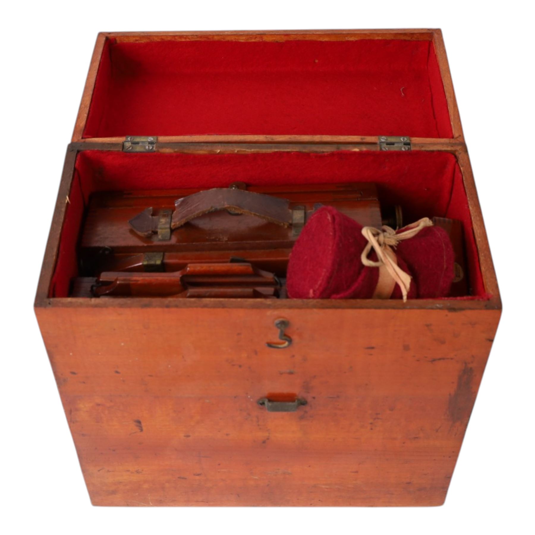 IVORY Early 20th century Taylor's Drug Co. The Albion half plate camera, with brass lens two plates numbered 2 and 4,and accessories, in leather carry case