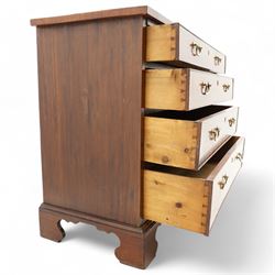 George III mahogany chest, rectangular top over four long cock-beaded drawers, fitted with brass swan neck handles and circular plates, lower moulding over bracket feet 