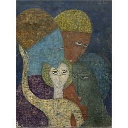 Bella Brisel (Israeli 1929-1982): Study of Heads, oil on canvas signed c. 1960, 65cm x 50cm (unframed)