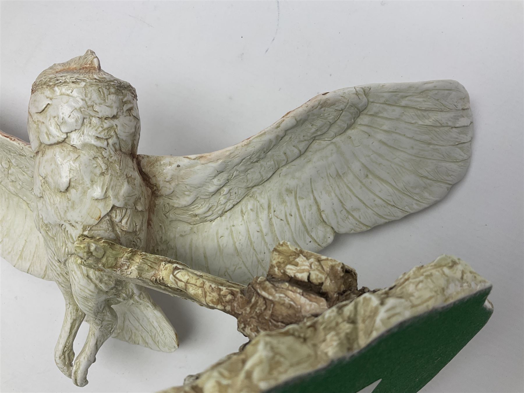 Border Fine Arts figure Barn Owl in Flight B1532, boxed with certificate, together with Country Artists figure Tawny Owl with Honeysuckle CA441, tallest H31.5cm