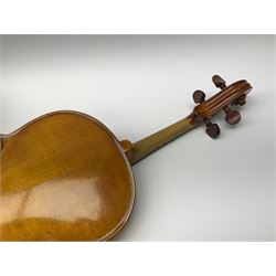 1920s continental large viola with 42cm two-piece maple back and ribs and wide grain sprucewood top with guarnerie sound holes, bears label 'Werner Alajos Budapest', overall length 69cm; in modern carrying case