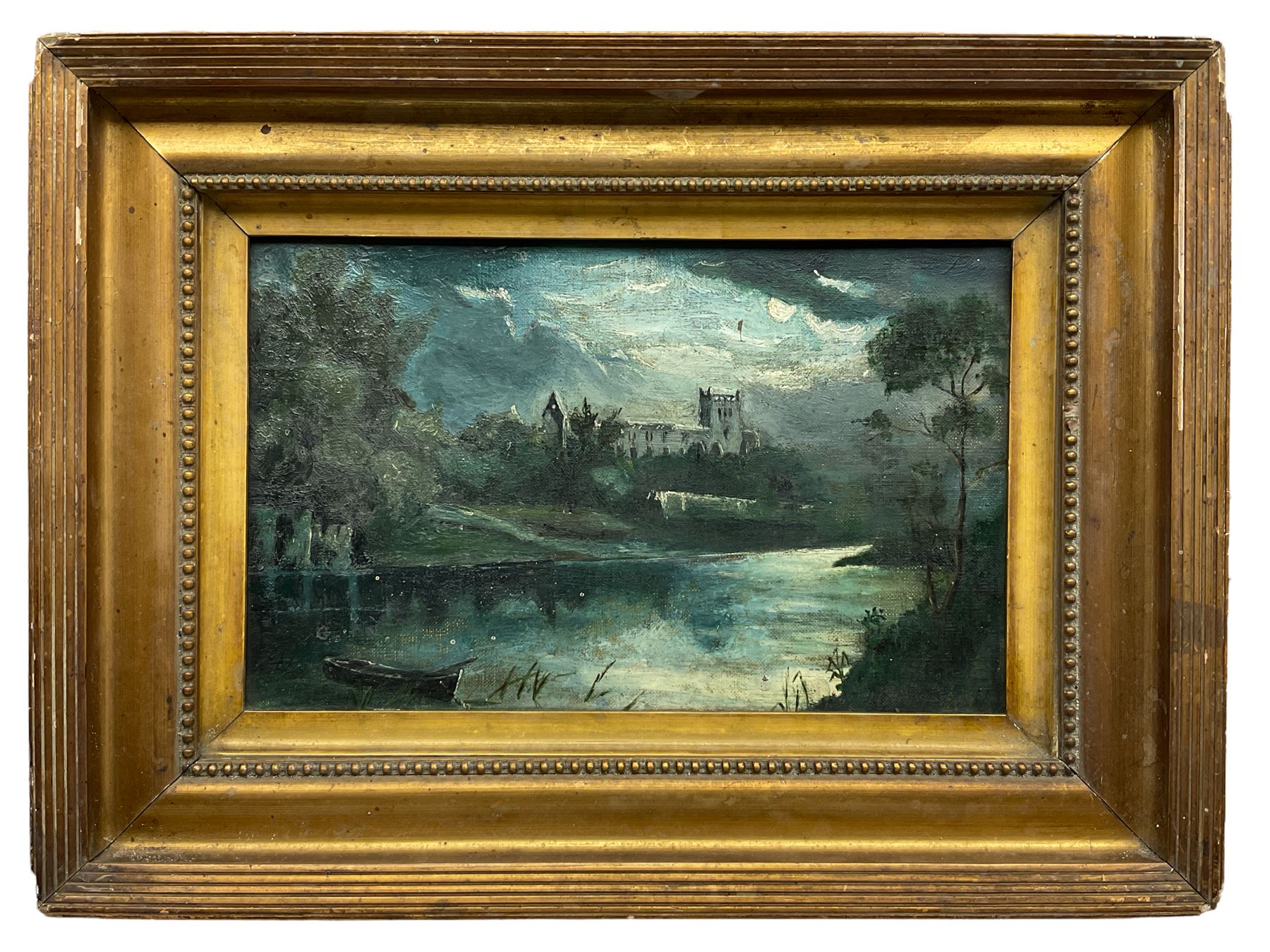 Walter Linsley Meegan (British c1860-1944): Fountains Abbey by Moonlight, oil on canvas unsigned 18cm x 29cm