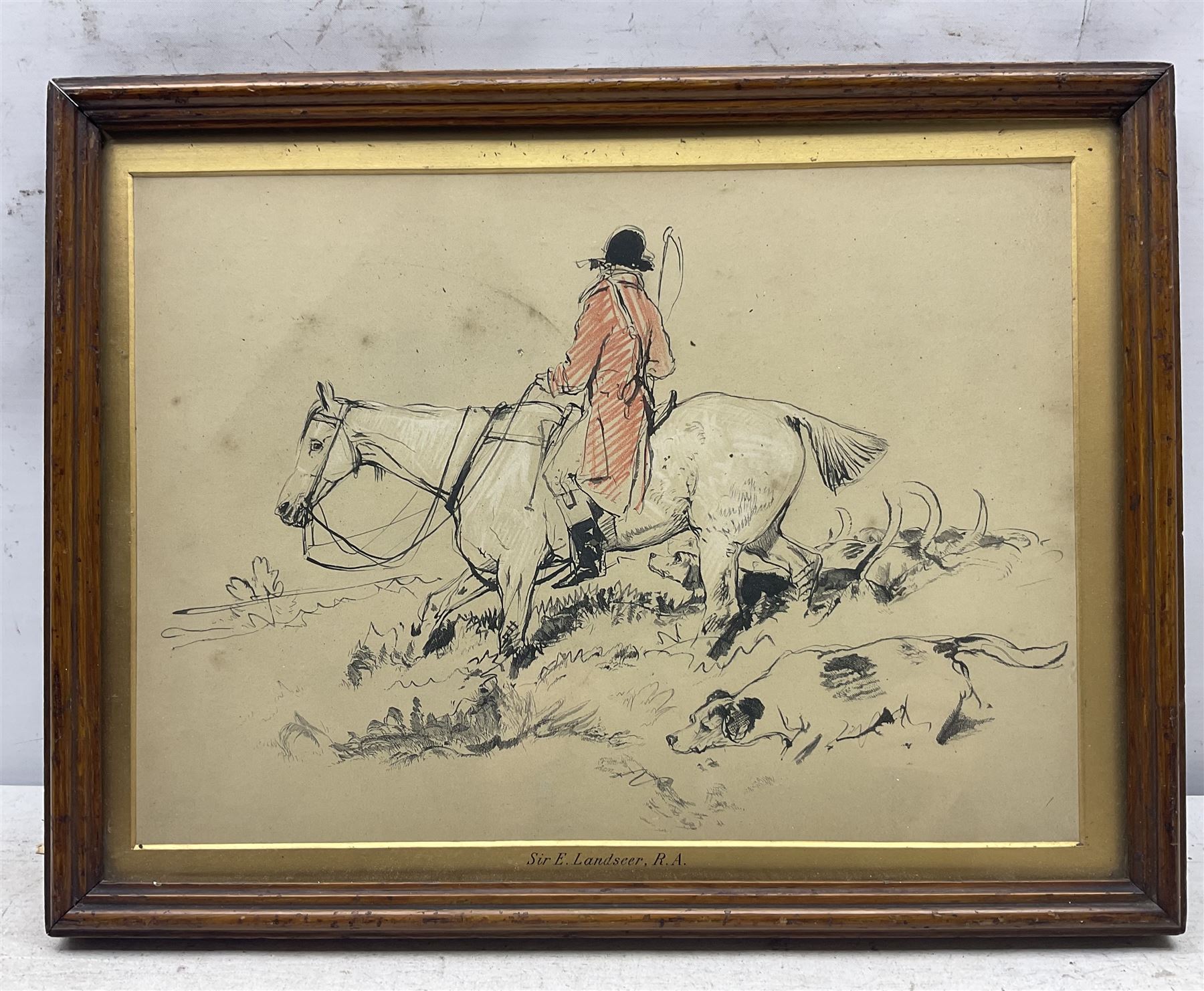 Henry Thomas Ryall (British 1811-1867) after Sir Edwin Henry Landseer (British 1802-1873): Catching a Scent, hand coloured engraving unsigned, attributed on mount 25cm x 35cm