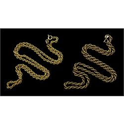 Two 9ct gold rope twist necklaces, hallmarked