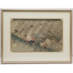After Utagawa Hiroshige (Japanese 1797-1858): 'Sudden Shower at Shōno', Meiji period woodblock print from the series Fifty-three Stations of the Tōkaidō 23cm x 36cm