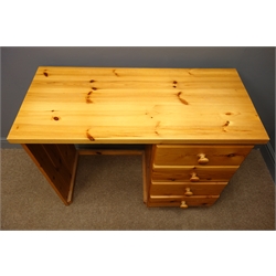  Pine single pedestal desk with four drawers (W100cm, H76cm, D45cm), and a beech desk (W100cm, H72cm, D48cm)  