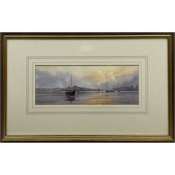 Robert Brindley (British 1949-): Moored Boat, watercolour signed 13cm x 35cm 