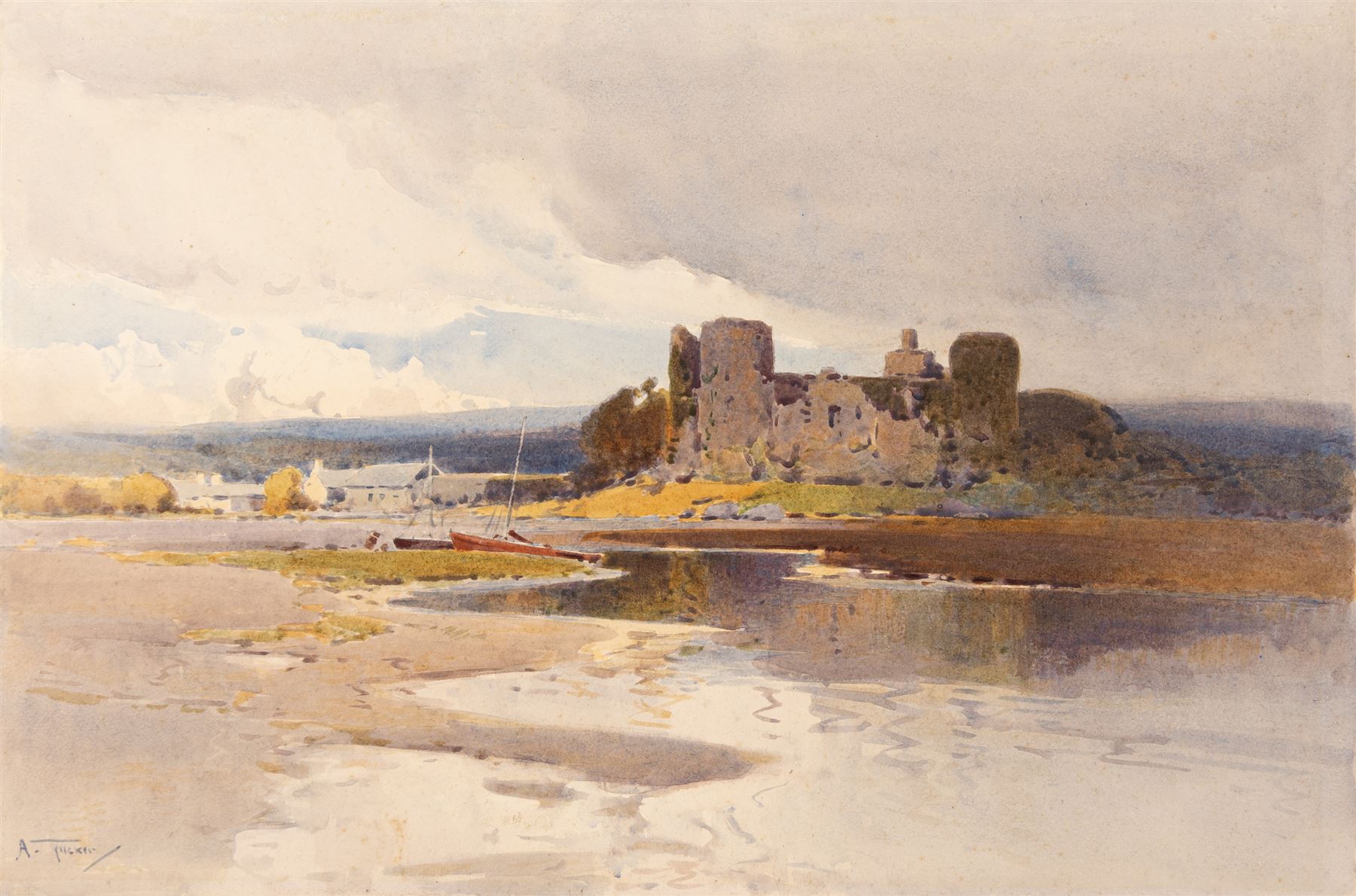 Arthur Tucker (British 1864-1929): 'Ben Nevis from Corpach' and 'Laugharne Castle - Carmarthenshire', two watercolours signed, one titled on the mount, the other titled verso, max 30.5cm x 46cm (2) (unframed)