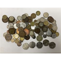 William and Mary 1693 halfcrown coin (holed), various Great British pre-1920 and pre-1947 silver threepence pieces, Ireland 1928 halfcrown and 1934 florin, Queen Elizabeth II 1994 fifty pence coins etc