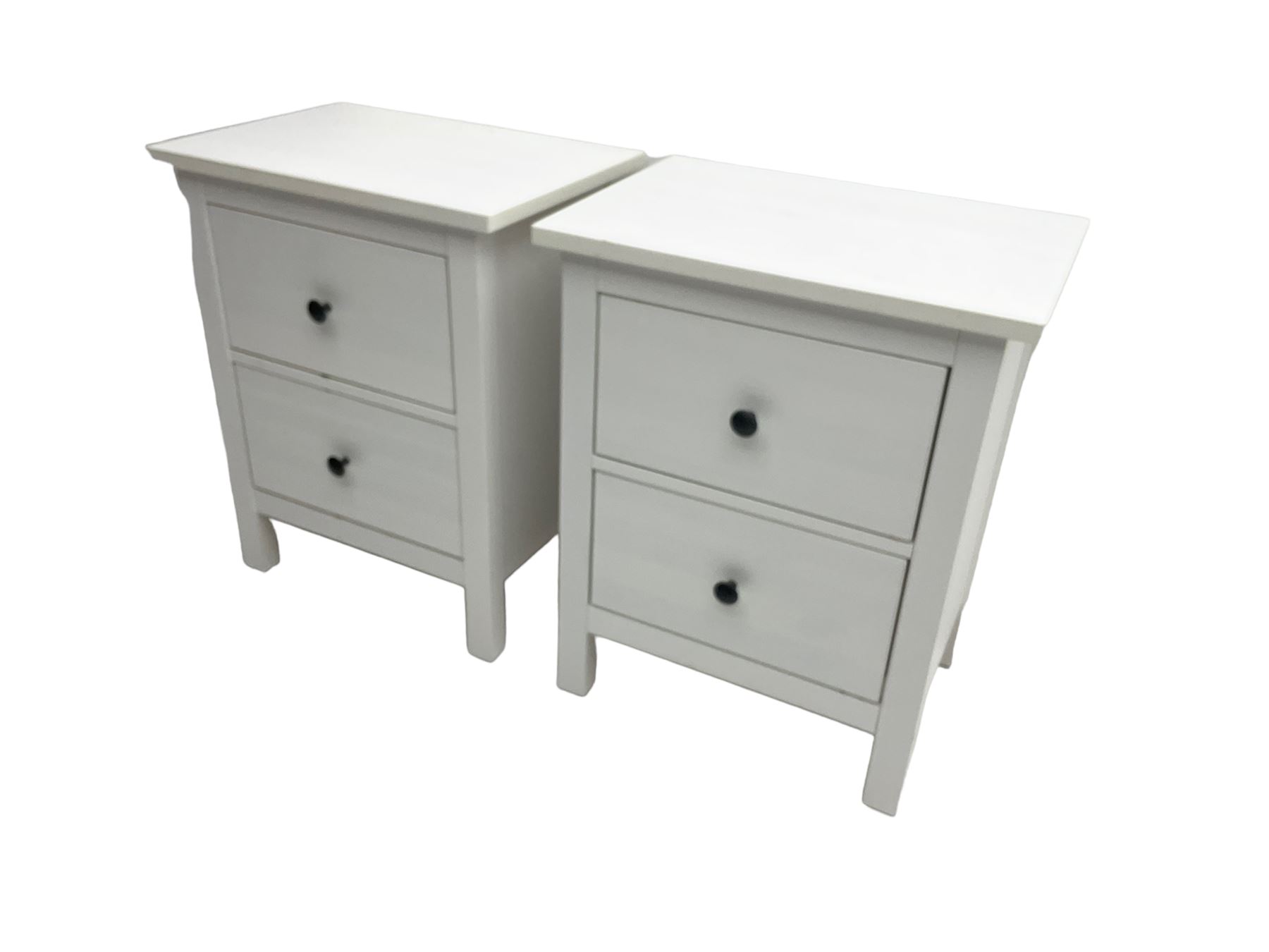 IKEA - 'Hemnes' white finish straight-front chest, fitted with two short and four long drawers; and IKEA - 'Hemnes' pair white finish bedside chests, fitted with two drawers