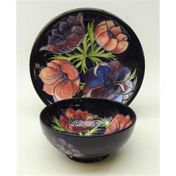  Moorcroft Anemone pattern bowl, D16.5cm and plate, D26cm, both c1992, impressed marks to base (2)  