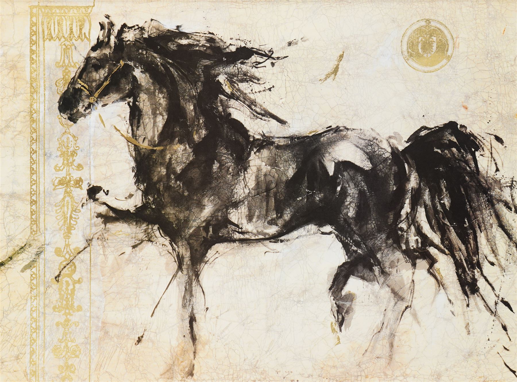 Marta Gottfried Wiley (American Contemporary): 'Lepa Zena' Horse, silkscreen print in colours with gilt detail 75cm x 100cm
