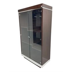 Alf Italia - Art Deco style walnut display cabinet, two glass doors enclosing two stepped shelves, illuminated interior