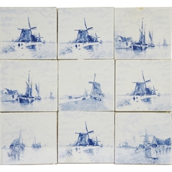  Set of ten tiles decorated with Dutch scenes, 15.5cm x 15.5cm   