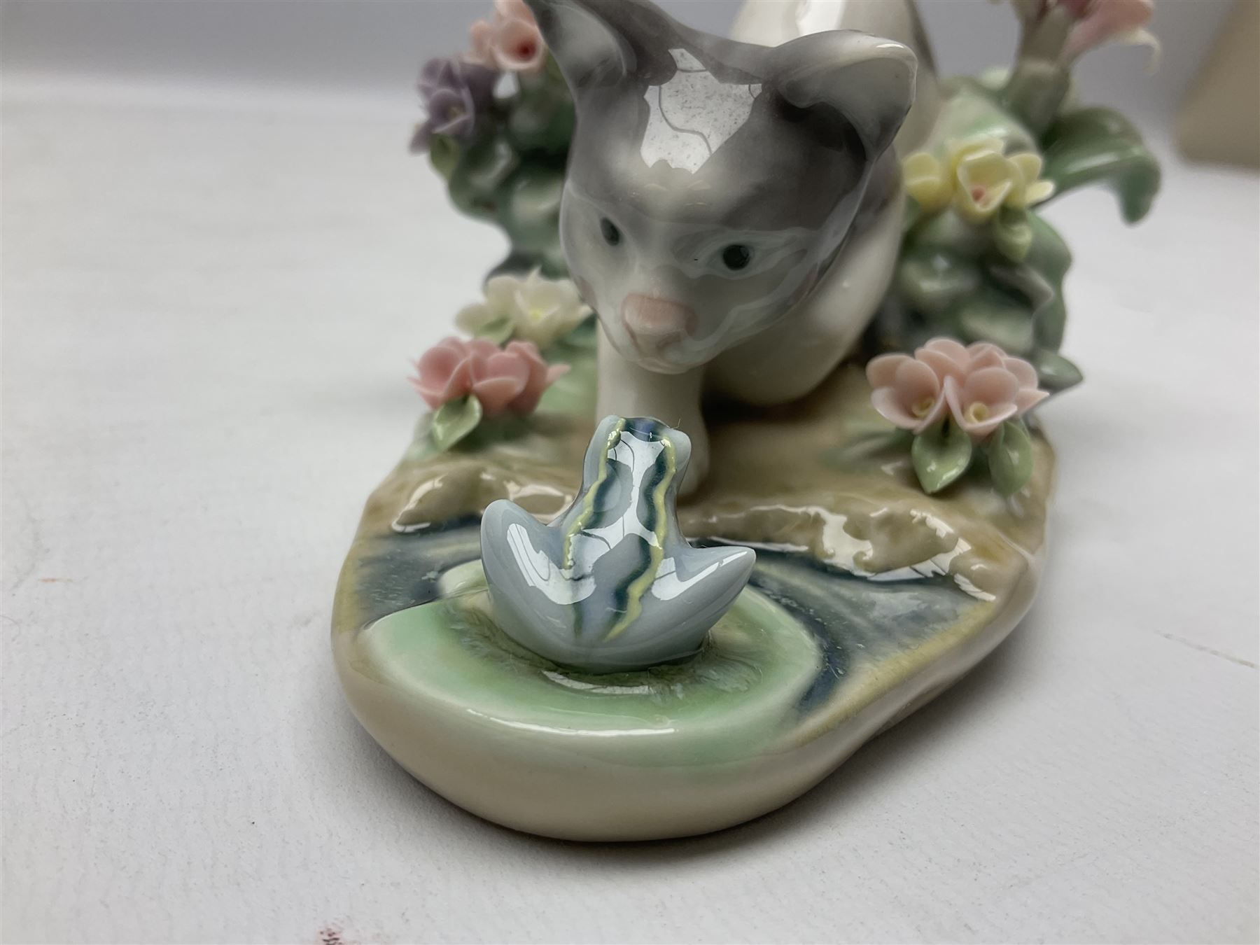 Six Lladro figures, comprising Naughty Dog no 4982, Best Friend 7620 and My Buddy no 7609, Kitty Confrontation no 1442, It Wasn't Me no 7672 and Rabbit Eating no 4772, three with original boxes, largest example H22cm