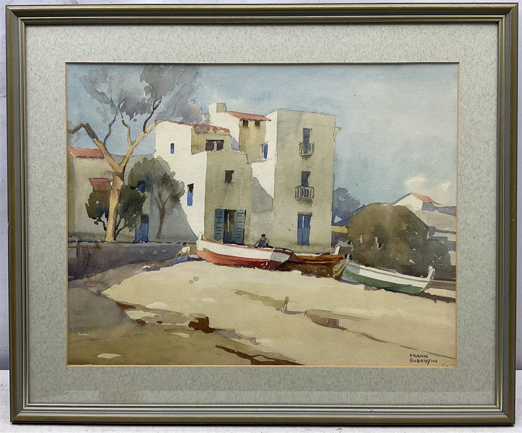 Frank Sherwin (British 1896-1986): Mediterranean Fishing Village, watercolour signed 35cm x 45cm