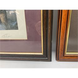 After Alan Fernley, colour print 'The Bridge at Arnhem', signed on the mount, 37 x 50cm; and after John Sellars, colour print 'Pegasus Bridge. Early Morning of D-Day 6th June 1944 Benouville Normandy'; both in mahogany stained frames (2)