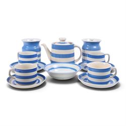 Collection of TG Green Cornishware blue and white, including teapot, two covered jars, cup...