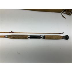 Allcocks ‘Light Caster’ two piece split cane rod with cork grips and two similar rods (3)
