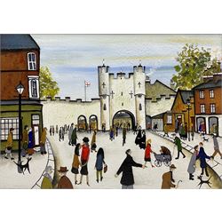 John Hanley (Northern British 1947-): 'Micklegate York', oil and acrylic ink, signed and dated 20/02/2021 verso 41cm x 58cm