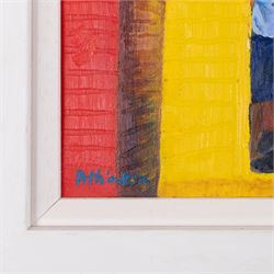 Sue Atkinson (British 1949-): 'Tea for Two' Whitby Huts, oil on canvas signed 24cm x 29cm 