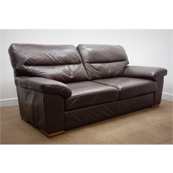  Marks & Spencer Home Grande sofa, upholstered in chocolate brown leather (W220cm) and matching reclining armchair (W110cm)   