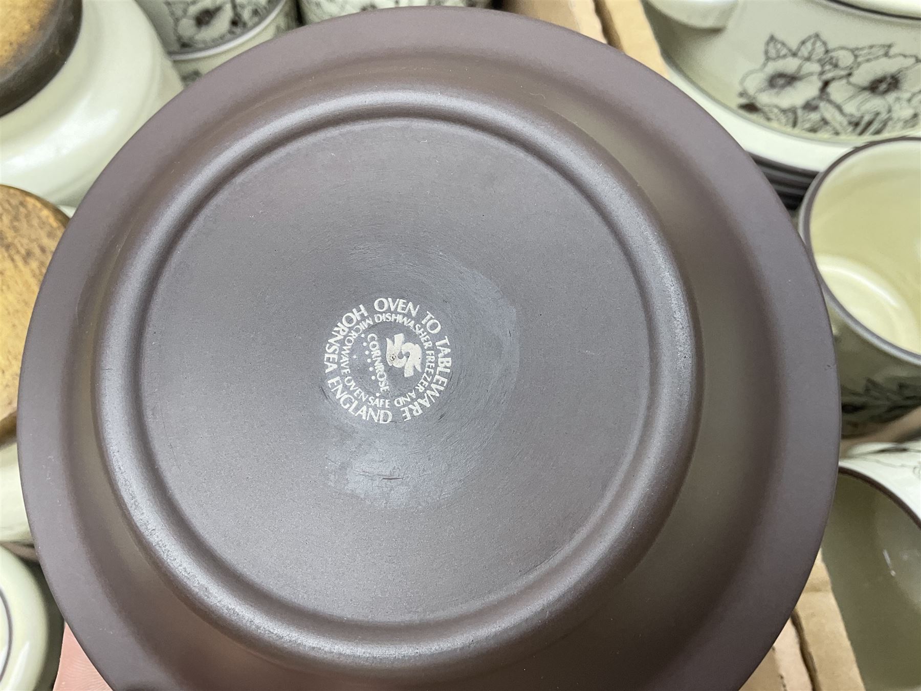 Quantity of Hornsea 'Cornrose' pattern tea and dinner wares, to include teapot, lidded twin handled tureen, storage jars, bowls, dinner plates etc