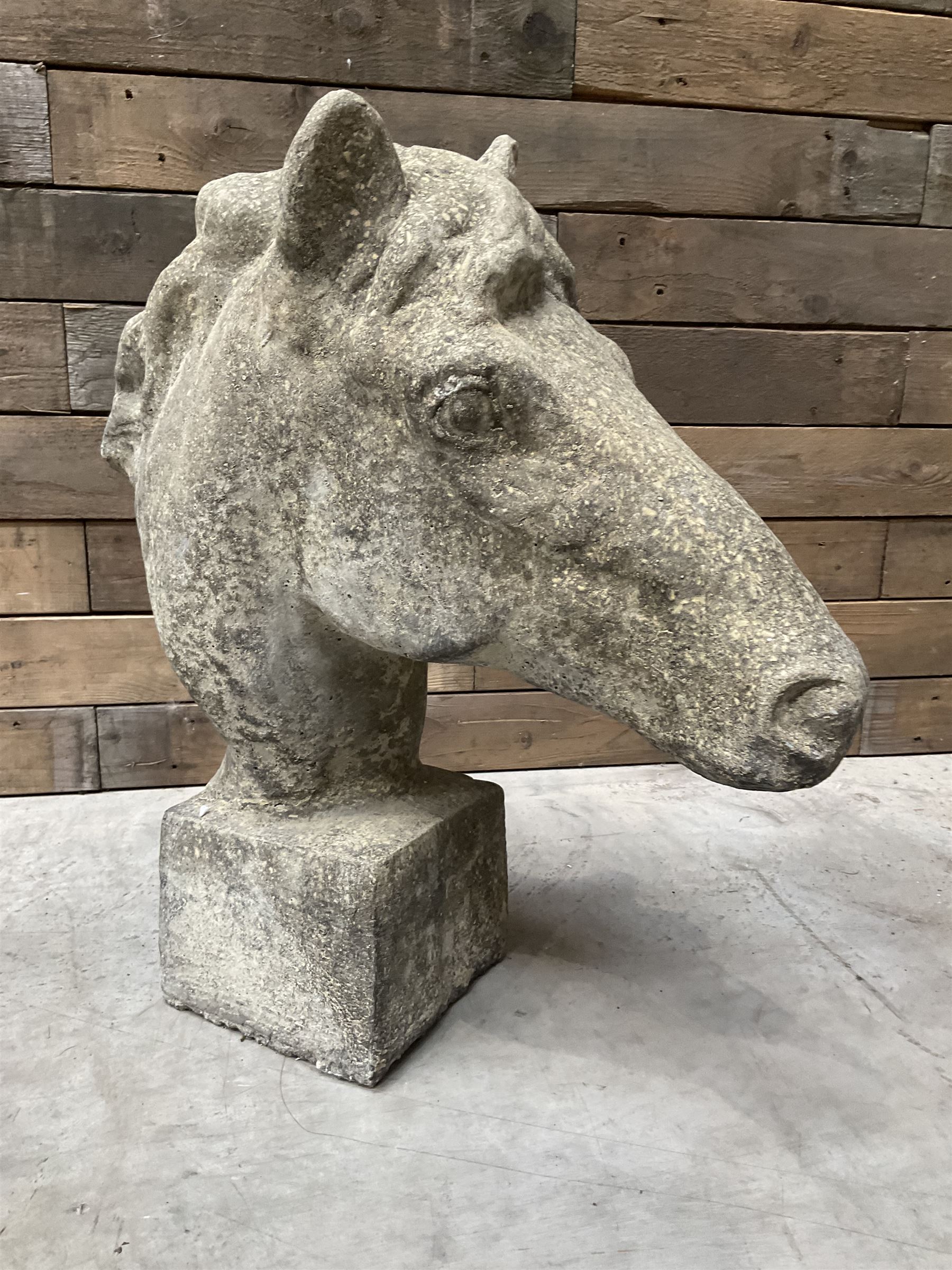 Cast stone horse head figure