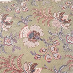 Hardwood-framed square pouffe or footstool, upholstered in floral pattern fabric, on ogee bracket feet