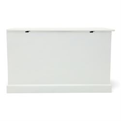 And So To Bed - Victorian style white painted blanked chest with twin brass carrying handles, on plinth base