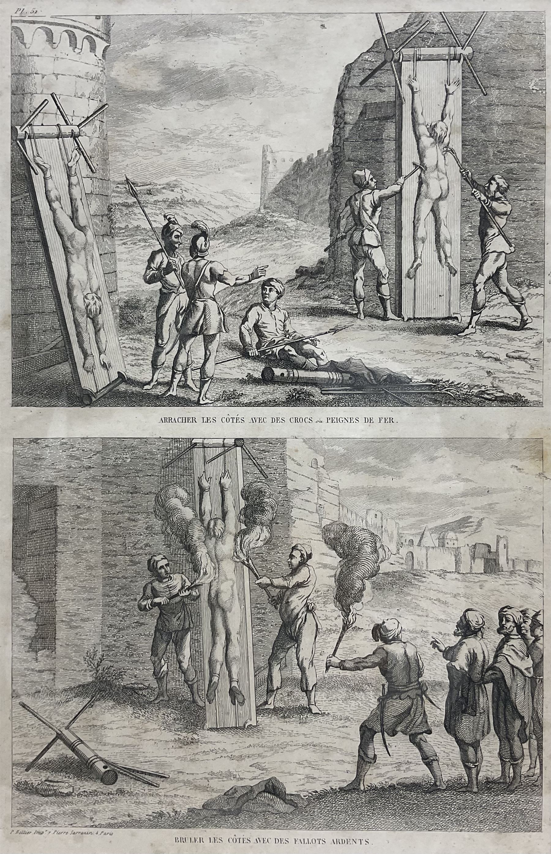 French School (19th century): Torture Scenes, set of eight engravings variously titled 30cm x 20cm (8)