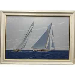 James Miller (British 1962-): 'Columbia and Shamrock II - America's Cup 1901', oil on canvas signed 64cm x 94cm