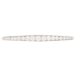 Early 20th century gold and platinum milgrain set graduating old cut diamond brooch, with diamond accents set between, principal diamond approx 0.65 carat, total diamond weight approx 4.75 carat