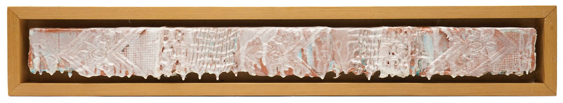 Gillian Ross Kelsey (British 1935-2025): 'Lace Glaze', pair of mixed medias on canvas laid on to board unsigned both 6.5cm x 61cm (2)