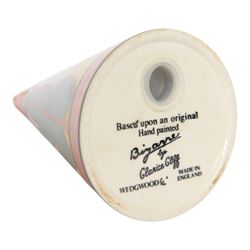 Wedgwood Bizarre by Clarice Cliff, four Conical Sugar shakers, comprising May Avenue, Trees and House, Sliced Circle and Orange Roof Cottage, all with certificates and boxes 