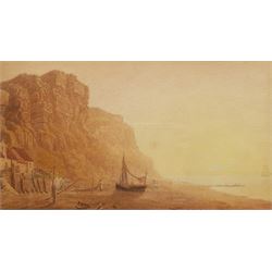 English School (Early 19th century): Drying Nets on the Coast, watercolour unsigned 20cm x 36cm