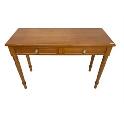 Knightman - cherrywood side or console table fitted with two drawers, on tapered turned supports by Horace Knight workshop of Balk, Thirsk
