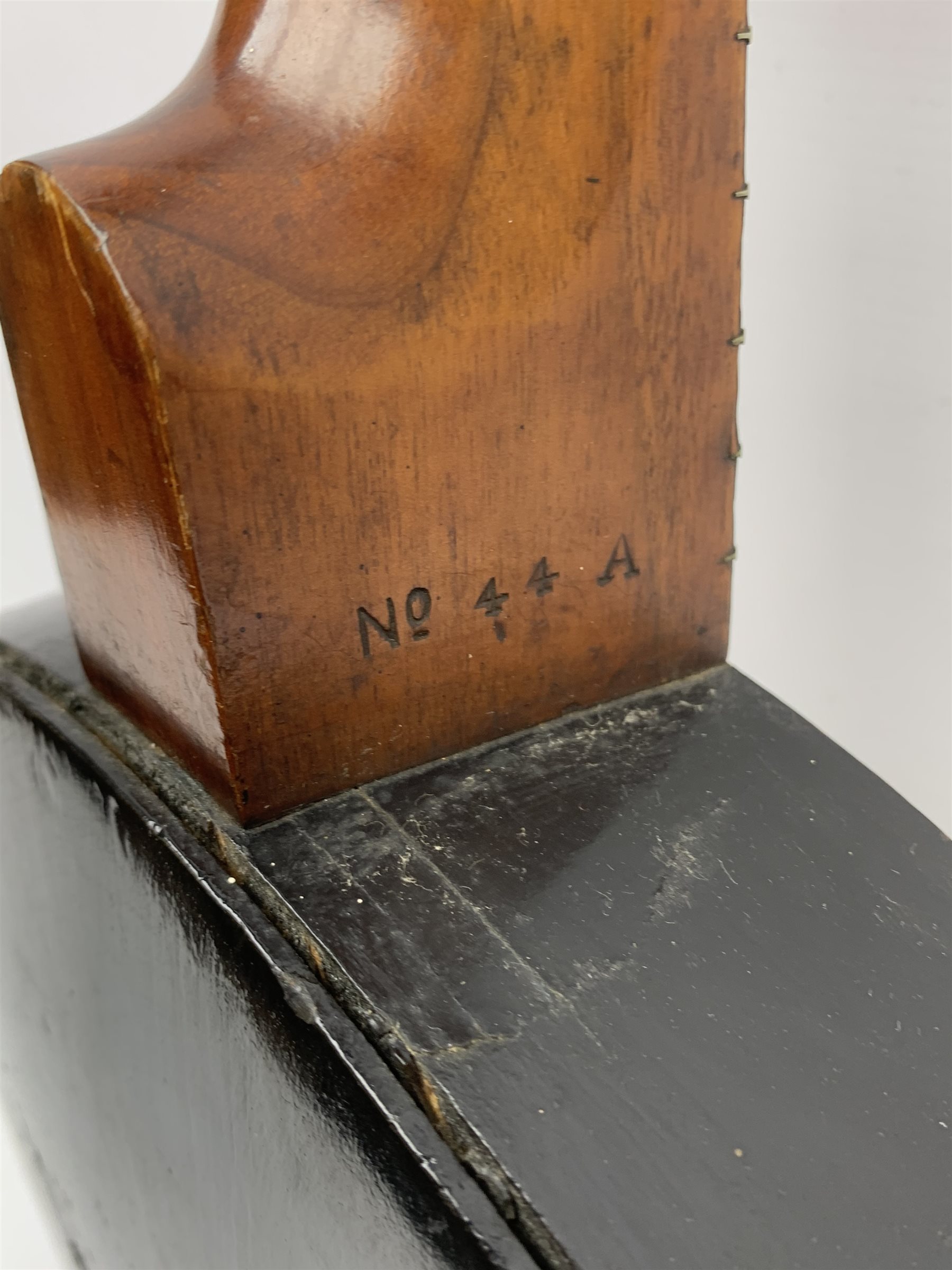 Early 20th century five-string banjo with ebonised frame and walnut neck, the headstock with engraved nickel plated mounts, impressed No.44A, L91cm