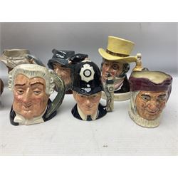 Large collection of Royal Doulton miniature character jugs, to include The Postman D6801, The London 'Bobby' D6762, Old Salt, D6554, Sir Henry Doulton D6703 etc  