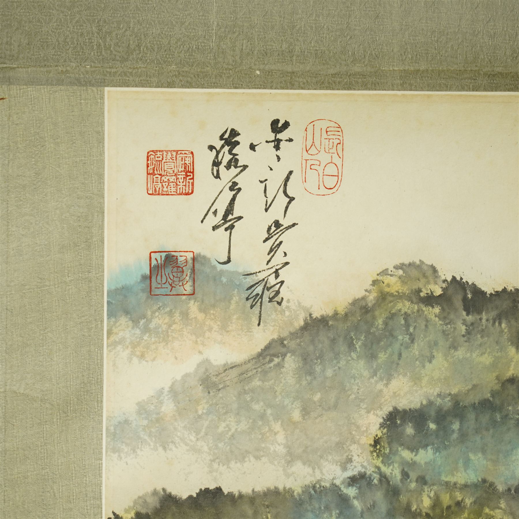 Circle of Aixinjueluo Yuting (Chinese 1952-): Waterfall Landscape and Mountainous Waterfall Landscape with Pagoda, pair watercolours on scroll backing indistinctly signed with artist's seals 89cm x 44cm (2)