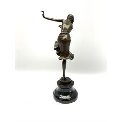Art Deco style bronze figure of a dancer after 'Chiparus', H40cm overall