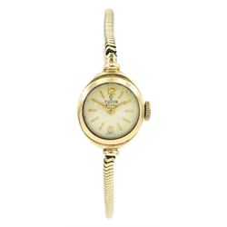 Tudor Royal ladies 9ct gold manual wind wristwatch wristwatch, Chester 1959, on integrated 9ct gold Rolex snake link bracelet, hallmarked, boxed with guarantee paper