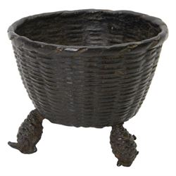 Japanese bronze censer shaped as a basket upon three legs modelled as fern cones, H12cm 