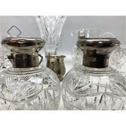 Silver cup, together with silver topped scent bottles and a sliver case, all hallmarked, together with other glassware