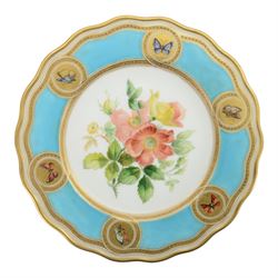 19th century cabinet plate, probably Minton, painted to the centre with a botanical study ...