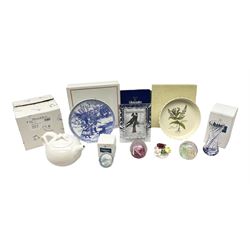 Three Caithness paperweights, one boxed; Caithness vase; Gleneagles Crystal picture frame; Villeroy & Boch teapot; boxed plates etc